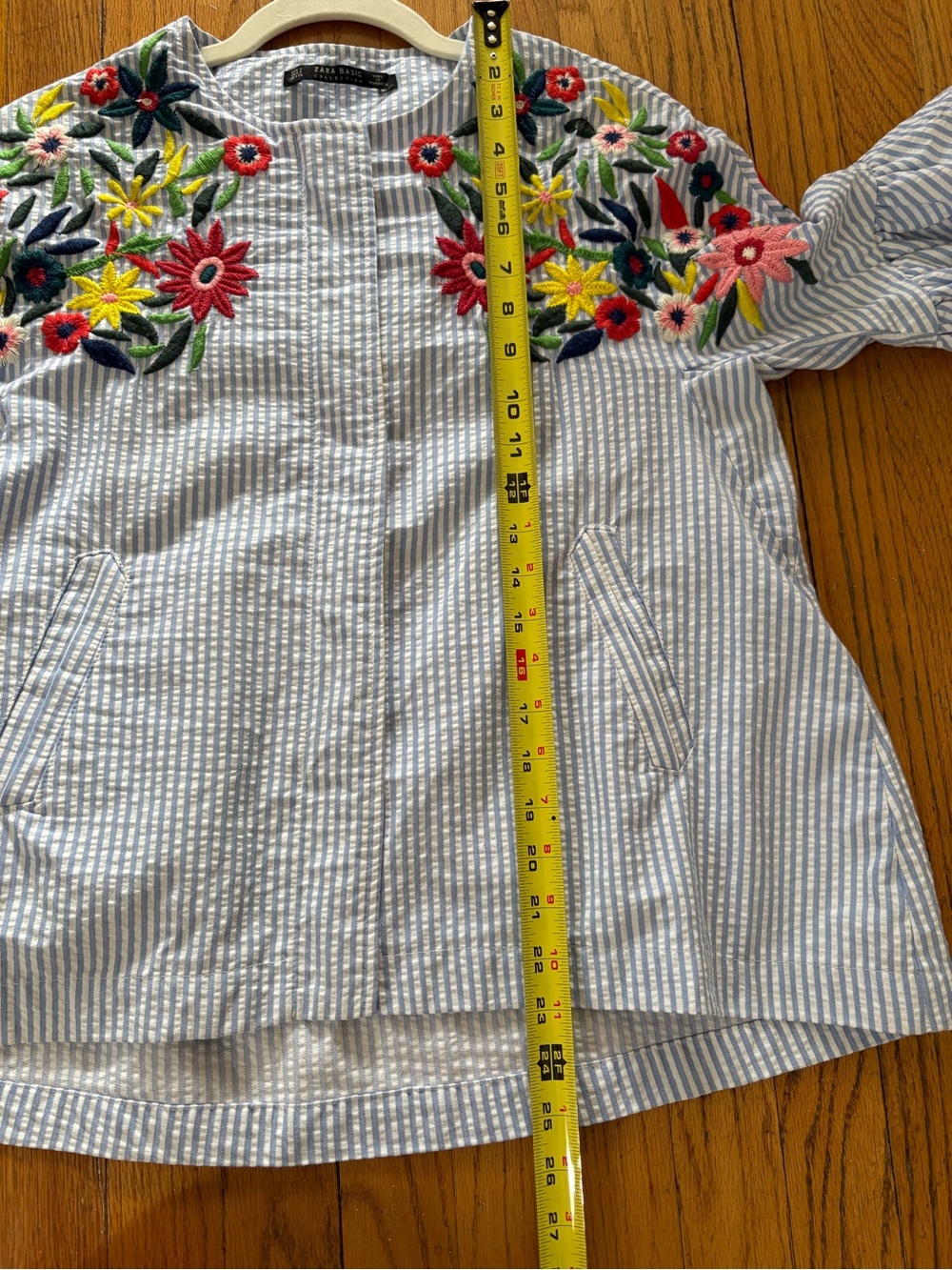 Zara Blue and White Striped embroidered jacket - Picture 11 of 13